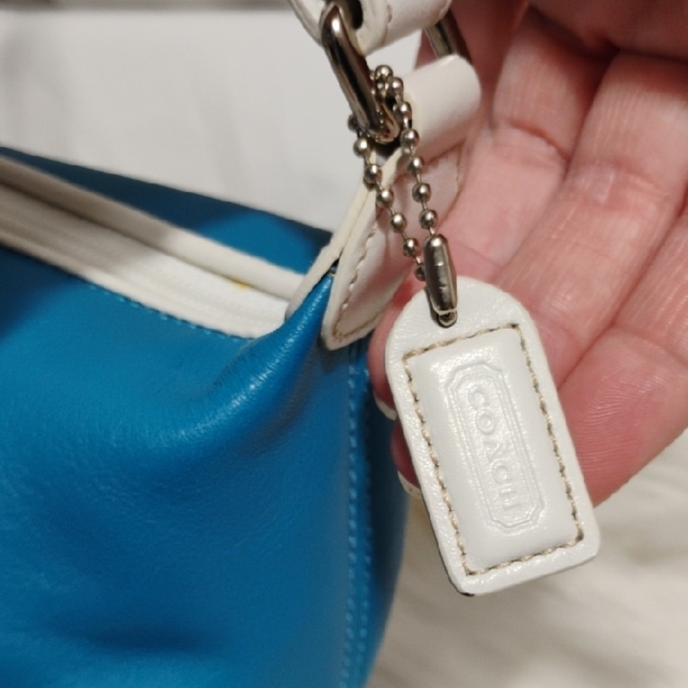 FIRM PRICE! RARE! NWT Coach Blue/White Leather Mini Shoulder Bag - Picture 3 of 16